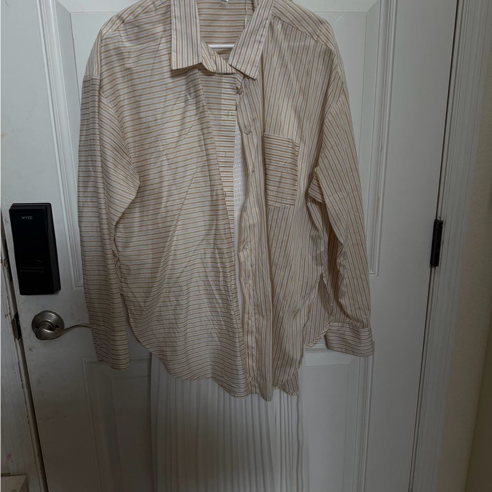 Neutral Striped Button-Up Shirt - Light Beige & White